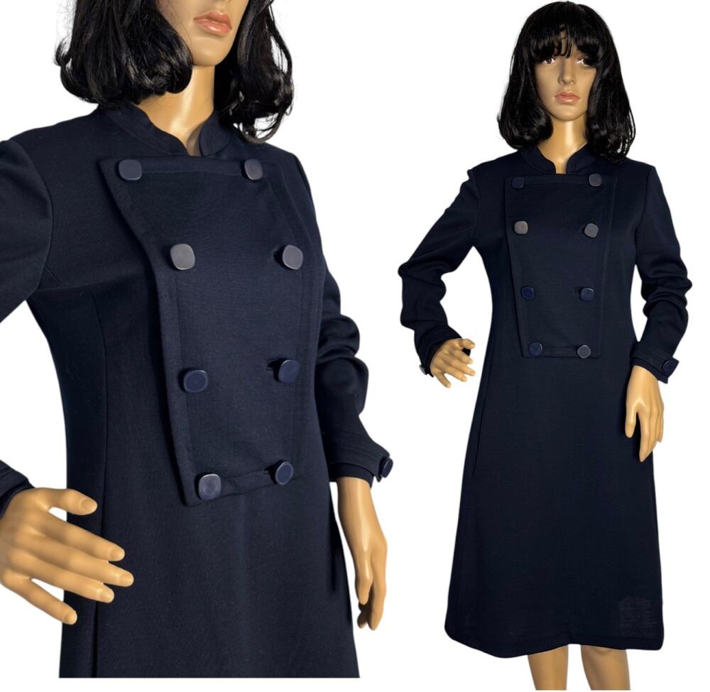 Vintage Navy double breasted pop over dress military style medium